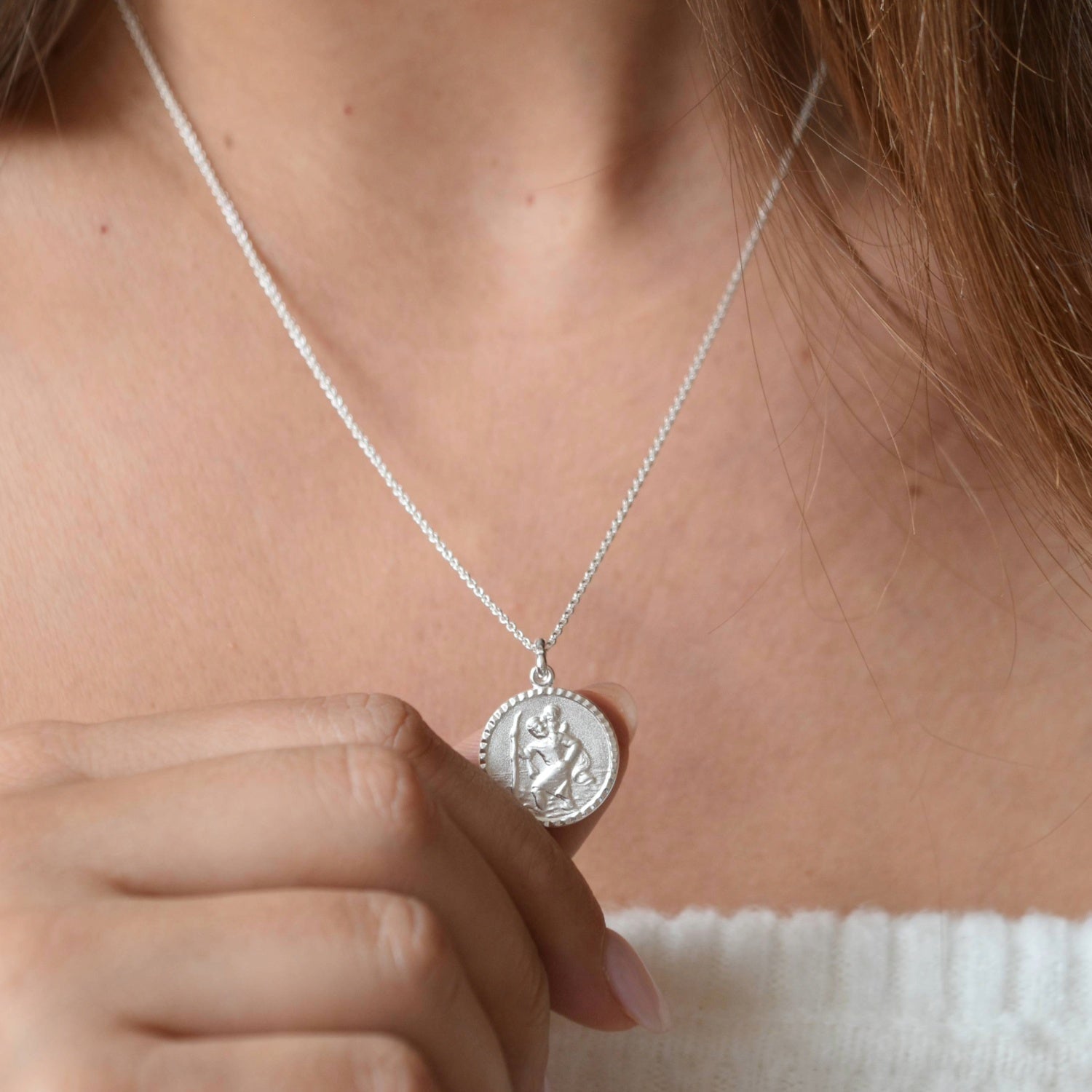 Diamond-Cut Edge Sterling Silver St Christopher Necklace - Cammi London - Necklaces