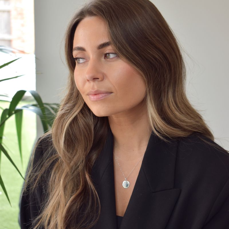 Disc Pendant Necklace with a polished round pendant, available in sterling silver, gold vermeil and rose gold vermeil.