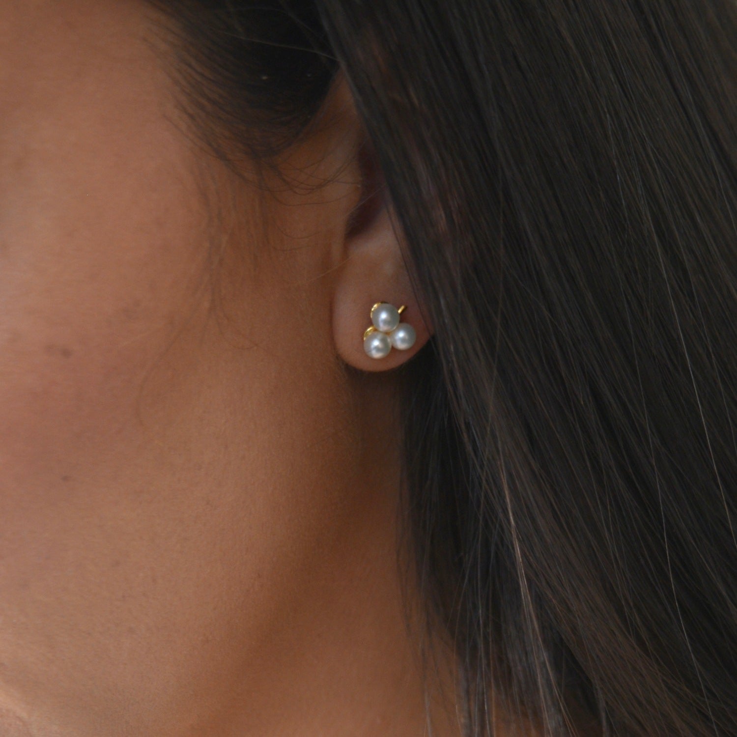 Freshwater Pearl Clover Stud Earrings with three cultured pearls in a delicate clover design.