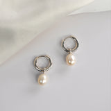 Freshwater Pearl Drop Huggie Earrings with removable cultured freshwater pearl drops.