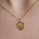 Gold Heart St Christopher Necklace with satellite chain detail 