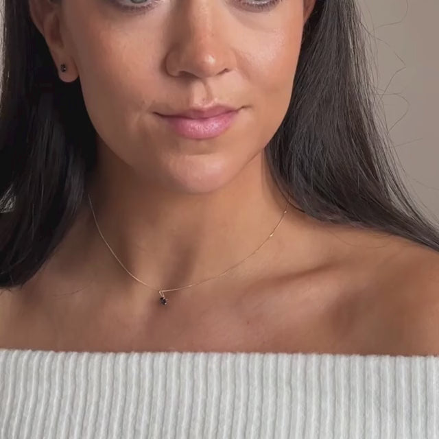 a model wearing a September birthstone pendant  