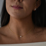 Single Pearl Choker Necklace with a cultured freshwater pearl on a delicate gold vermeil chain.