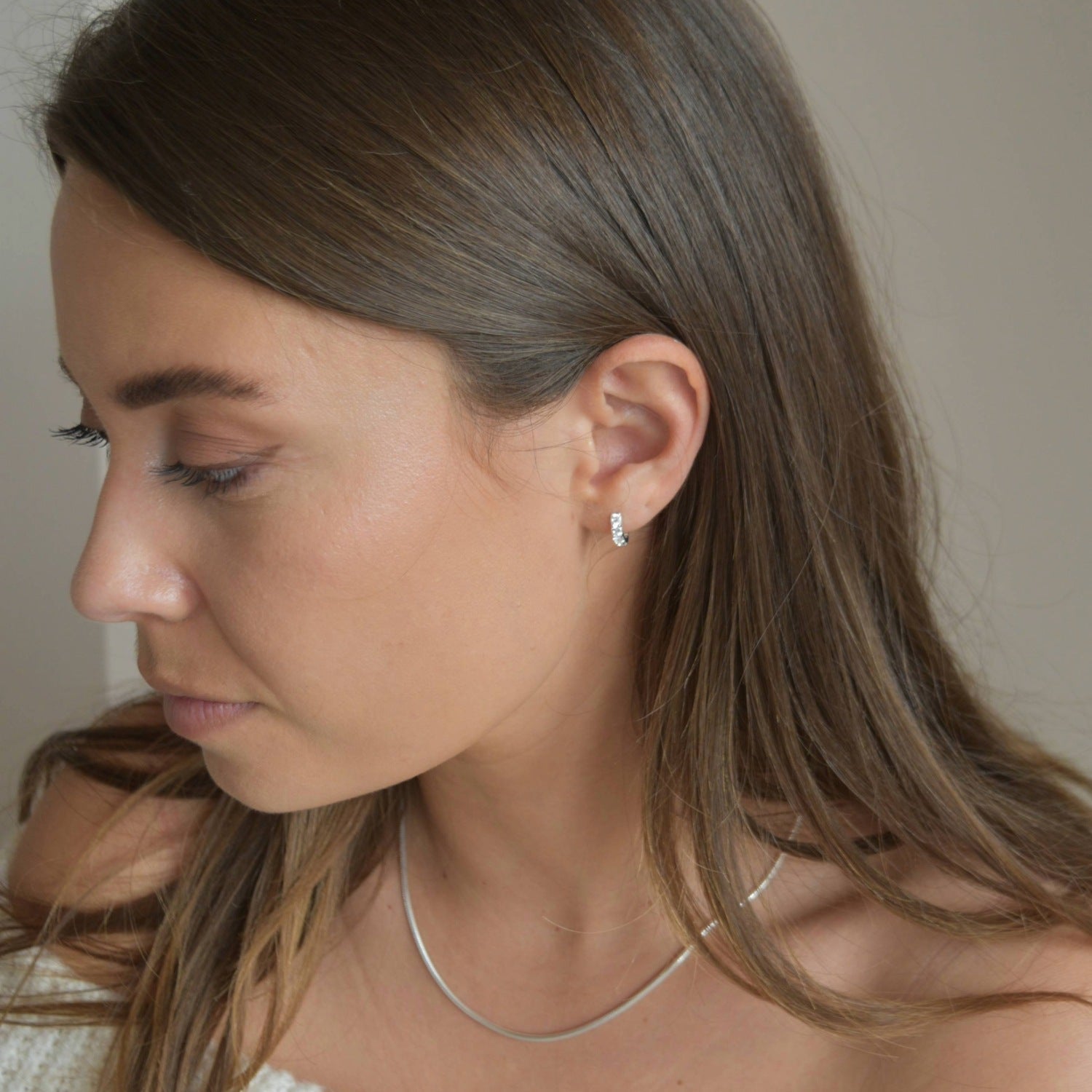 Sterling Silver Clear CZ Huggie Earrings - Cammi London - Earrings