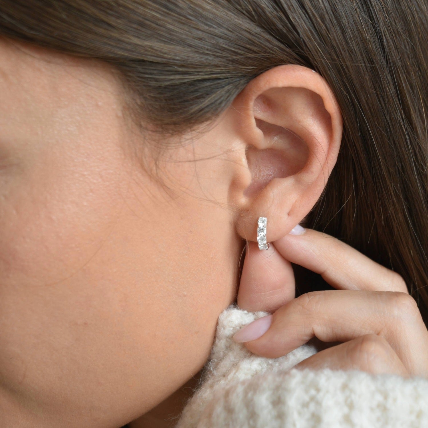 Sterling Silver Clear CZ Huggie Earrings - Cammi London - Earrings